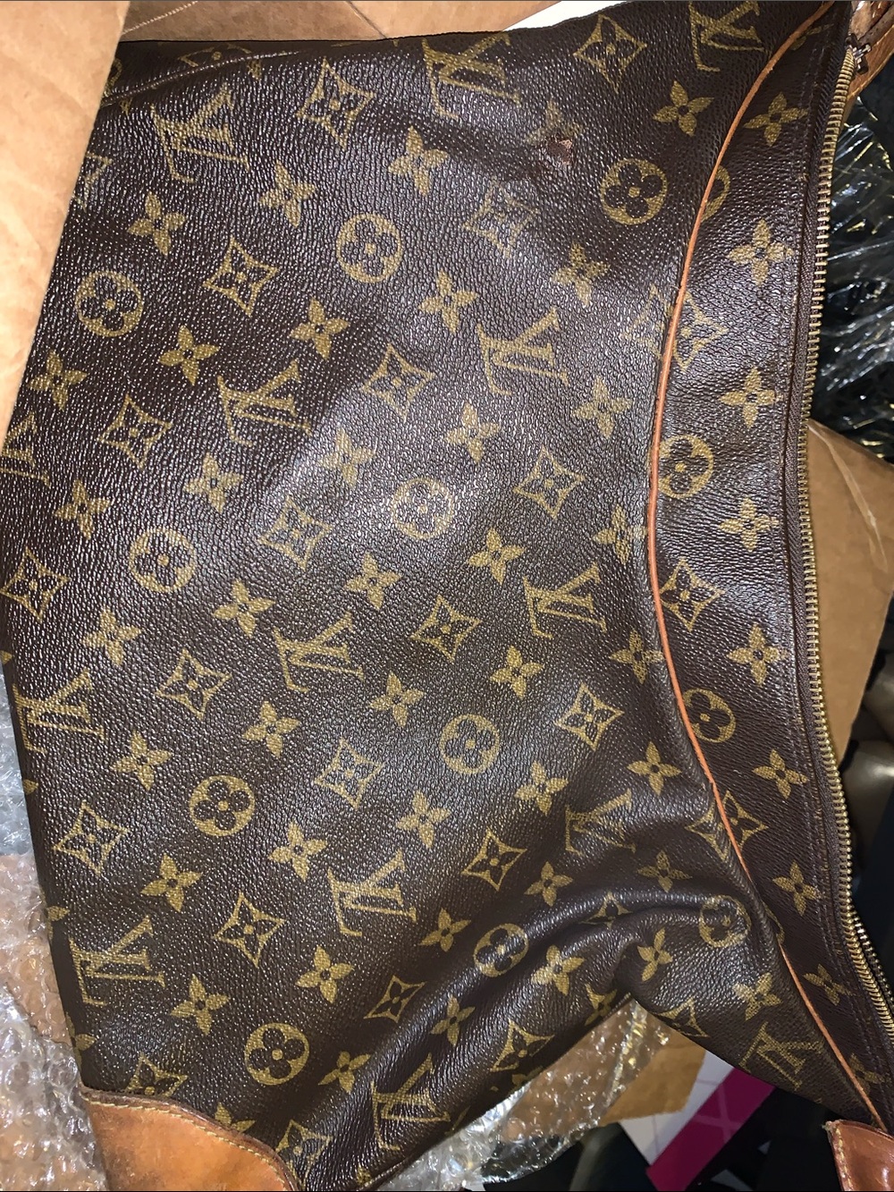 Louis Vuitton Monogram Brown Canvas Shoulder Bag with Tan Trim